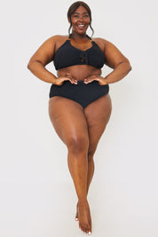 Textured Gold Bar Detail Halter Neck Bikini Top