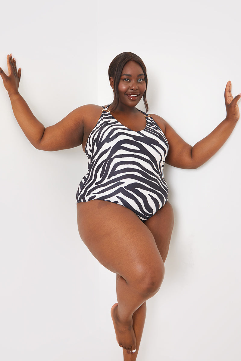 Recycled Control Zebra Print Ring Detail Swimsuit
