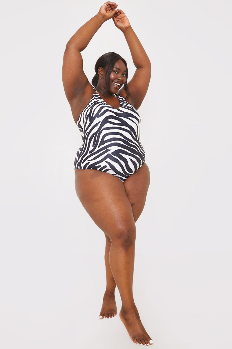 Recycled Control Zebra Print Ring Detail Swimsuit