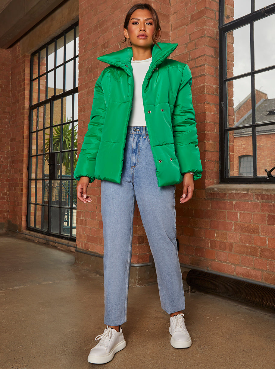 Oversized Duvet Short Padded Coat in Green