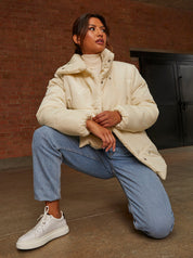 Oversized Duvet Short Padded Coat in Cream