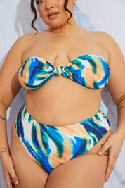 Abstract Print High Waist High Leg Bikini Bottom