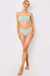 Crinkle Ruched Front Bandeau Bikini Top