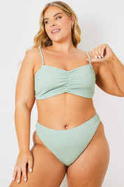 Crinkle Ruched Front Bandeau Bikini Top