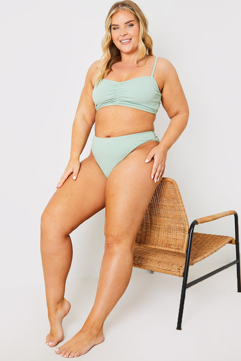 Crinkle Ruched Front Bandeau Bikini Top