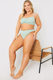 Crinkle Ruched Front Bandeau Bikini Top