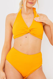 Crinkle Twist Front Halter Neck Bikini Top