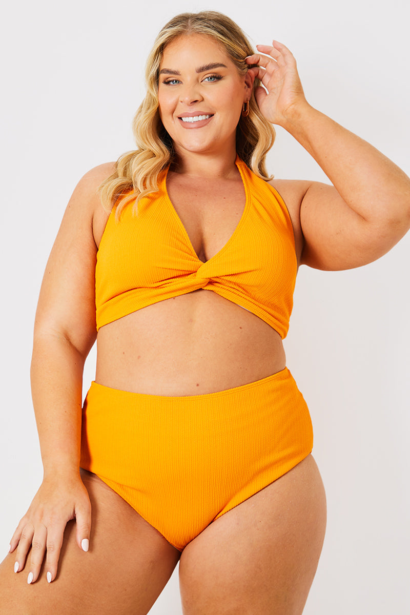 Crinkle Twist Front Halter Neck Bikini Top