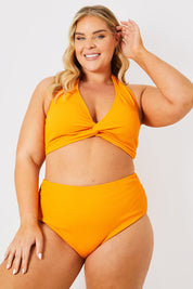 Crinkle Twist Front Halter Neck Bikini Top