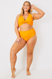 Crinkle Twist Front Halter Neck Bikini Top