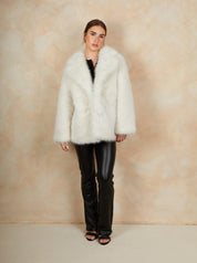 Faux Fur Mid Length Coat in Cream