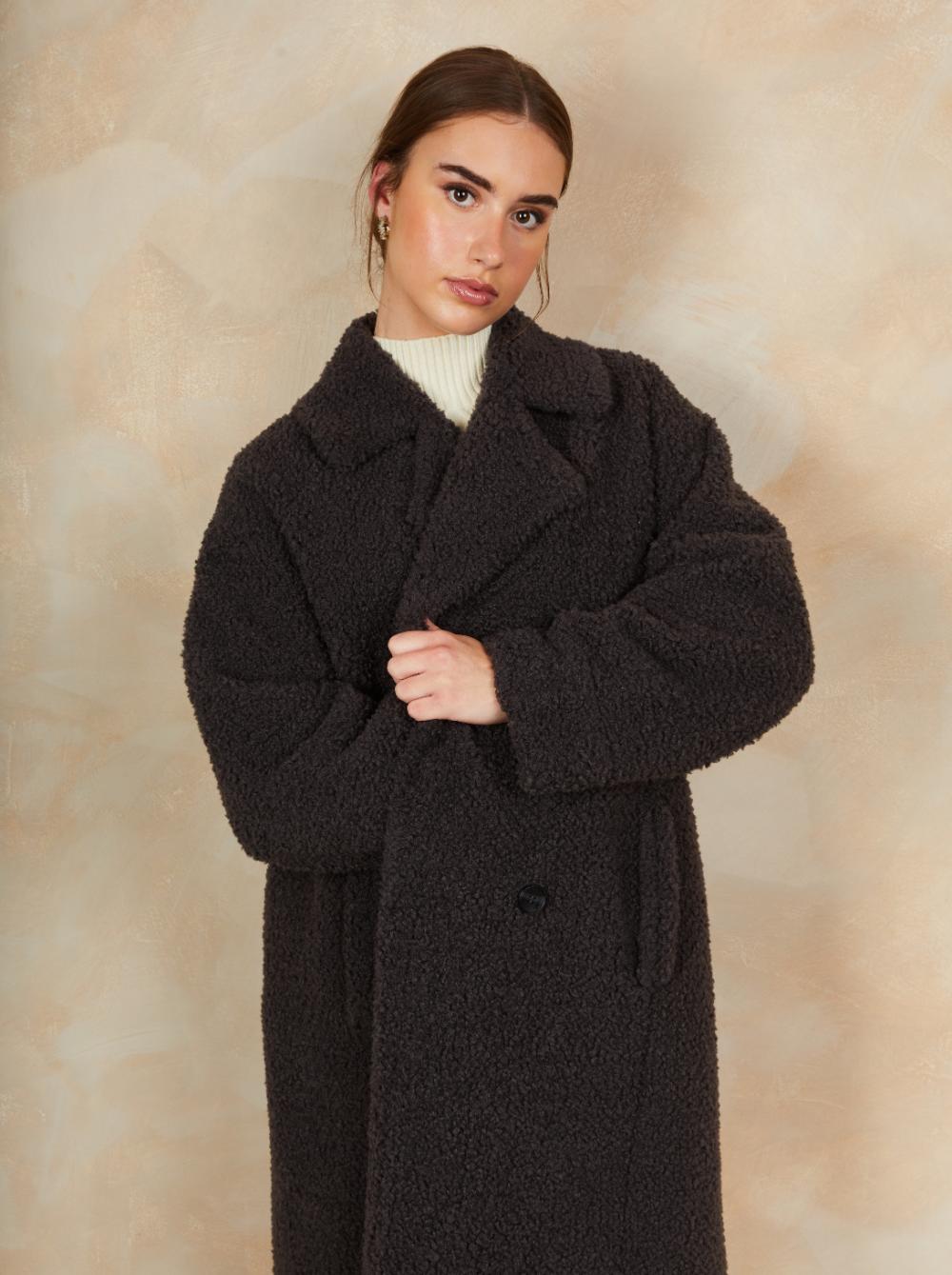 Teddy Mid Length Coat in Charcoal