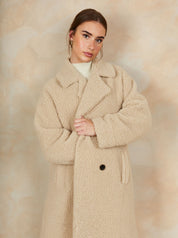 Teddy Midi Length Coat in Cream