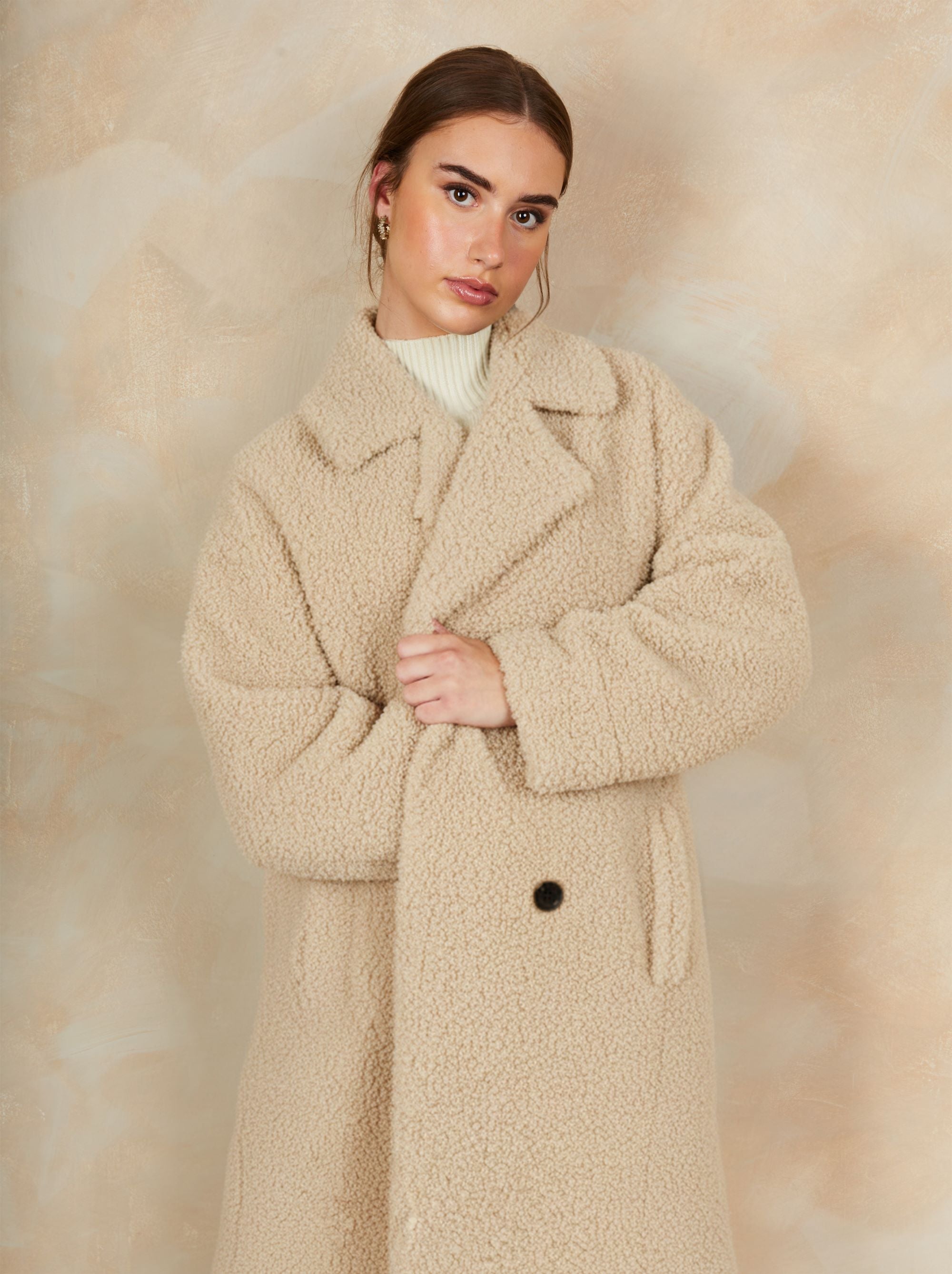 Teddy Midi Length Coat in Cream