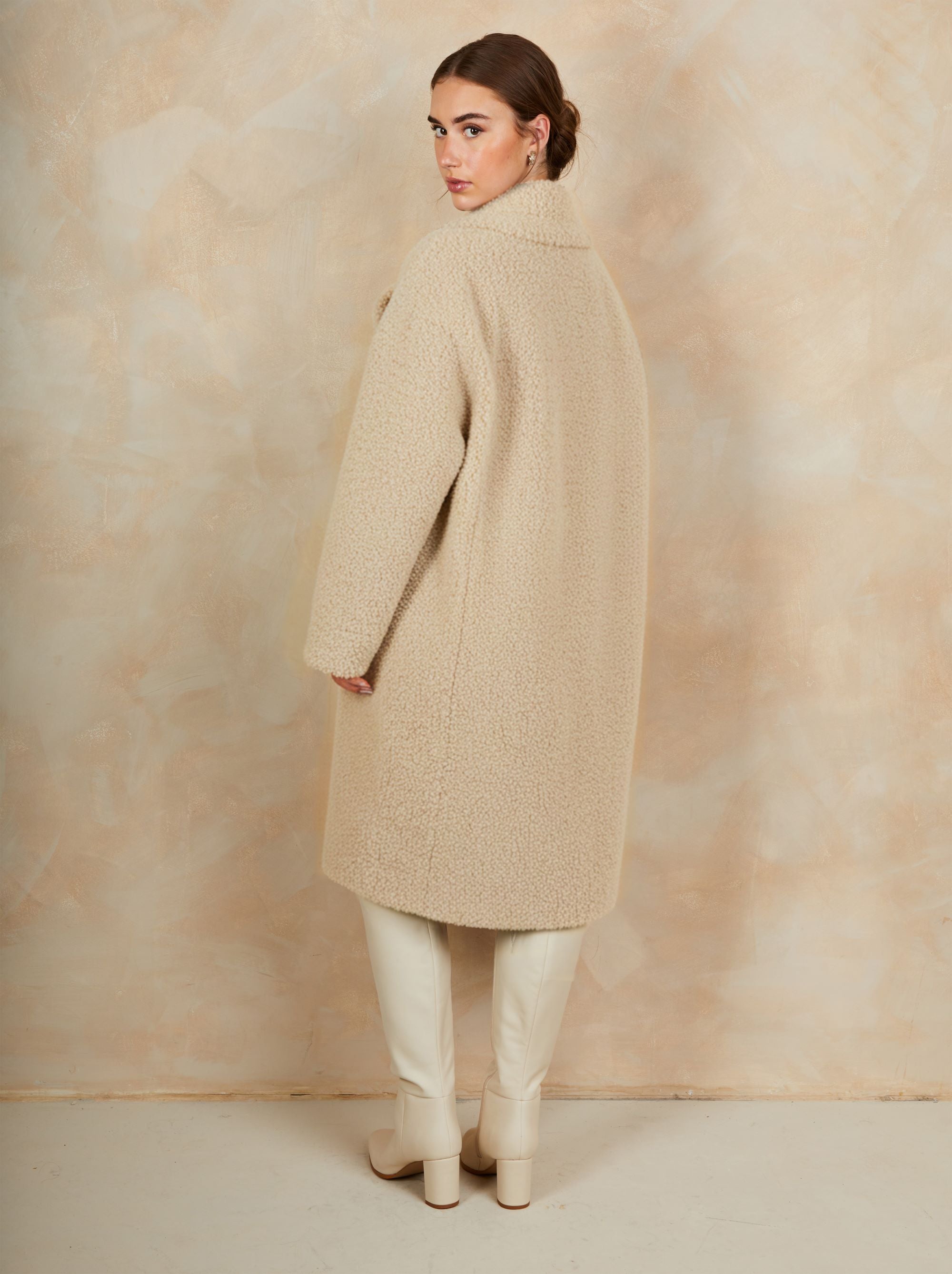 Teddy Midi Length Coat in Cream
