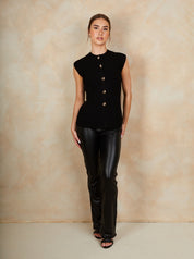 Button Down Knitted Top in Black