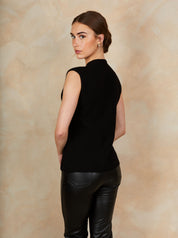 Button Down Knitted Top in Black