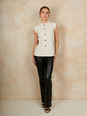 Button Down Knitted Top in Cream