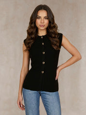 Button Down Knitted Top in Black
