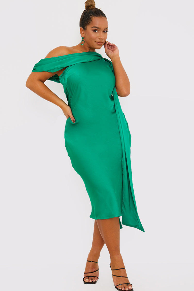 Green Satin Asymmetric Neckline Midi Dress | Chi Chi London UK Green Satin Asymmetric Neckline Midi Dress | Chi Chi London UK