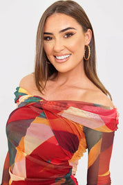 Abstract Twist Detail Mesh Bodysuit