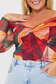 Abstract Twist Detail Mesh Bodysuit