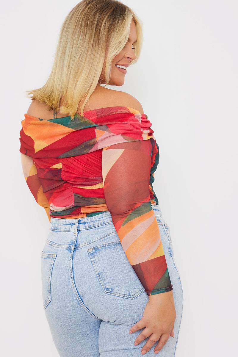 Abstract Twist Detail Mesh Bodysuit