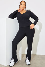 Wrap Front Rib Long Sleeve Top