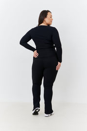 Wrap Front Rib Long Sleeve Top