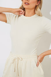 Ribbed Crew Neck Short Sleeve Bodysuit