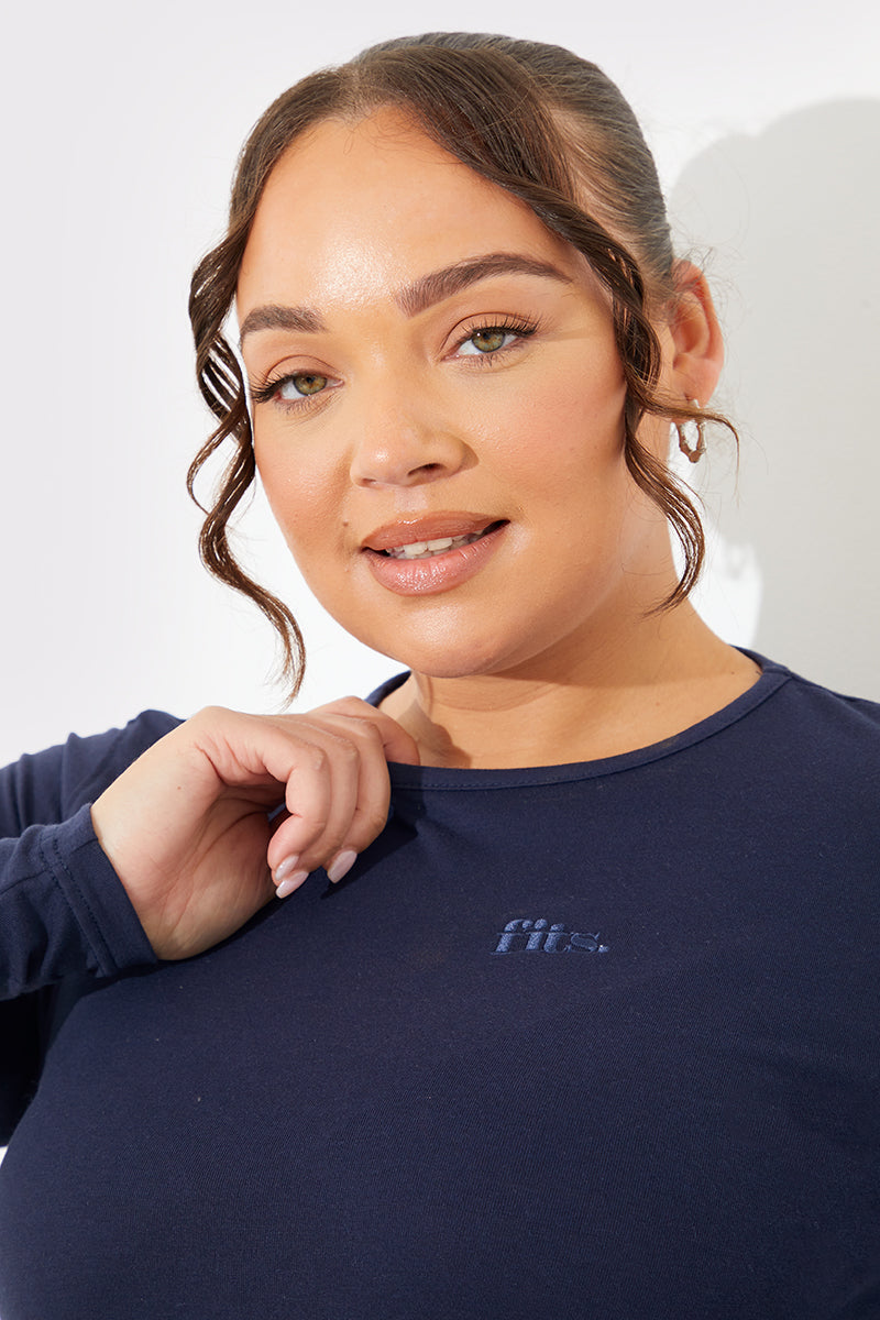 Embroidered Jersey Long Sleeve Crew Neck Top