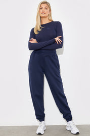 Embroidered Jersey Long Sleeve Crew Neck Top