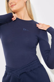 Embroidered Jersey Long Sleeve Crew Neck Top