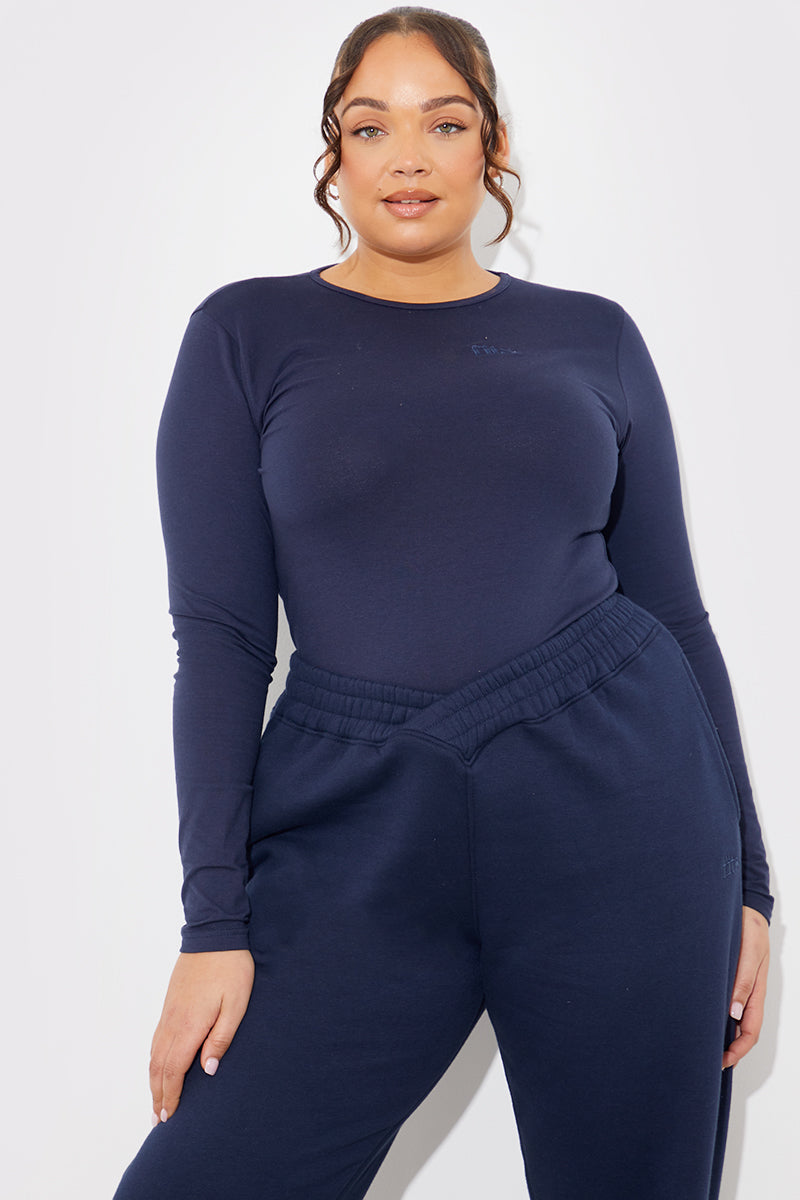 Embroidered Jersey Long Sleeve Crew Neck Top