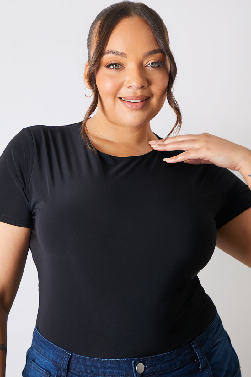 Short Sleeve Double Layer Slinky Bodysuit