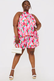 Pleated Plisse High Neck Top