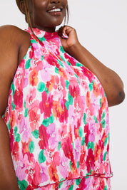 Pleated Plisse High Neck Top