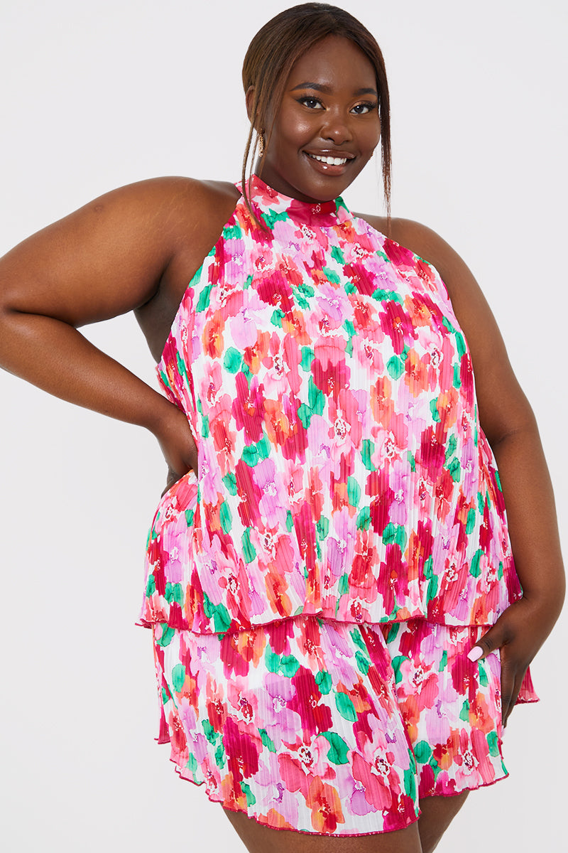 Pleated Plisse High Neck Top