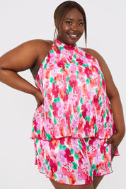 Pleated Plisse High Neck Top