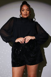 Chiffon Balloon Sleeve Detachable Corsage Blouse