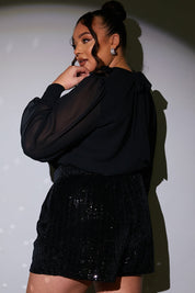 Chiffon Balloon Sleeve Detachable Corsage Blouse