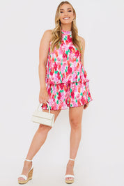 Pleated Plisse High Neck Top