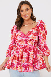 Floral Print Puff Sleeve Blouse