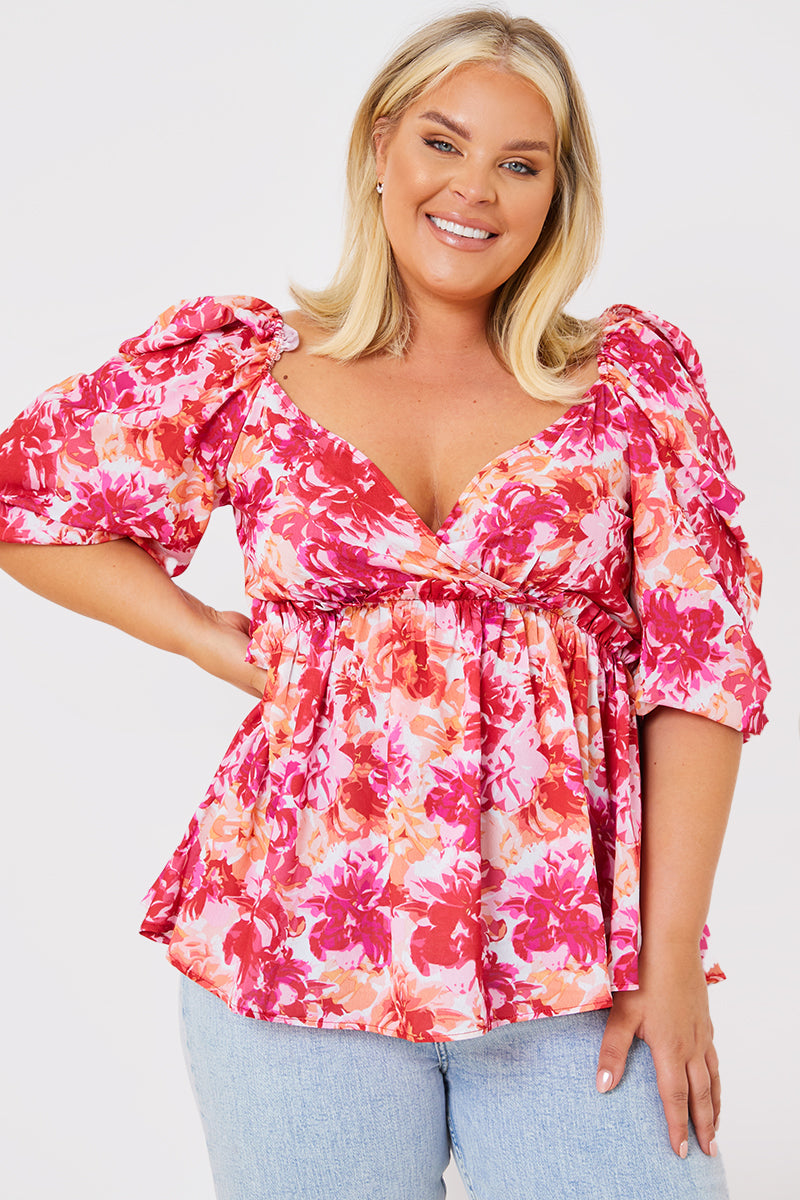 Floral Print Puff Sleeve Blouse