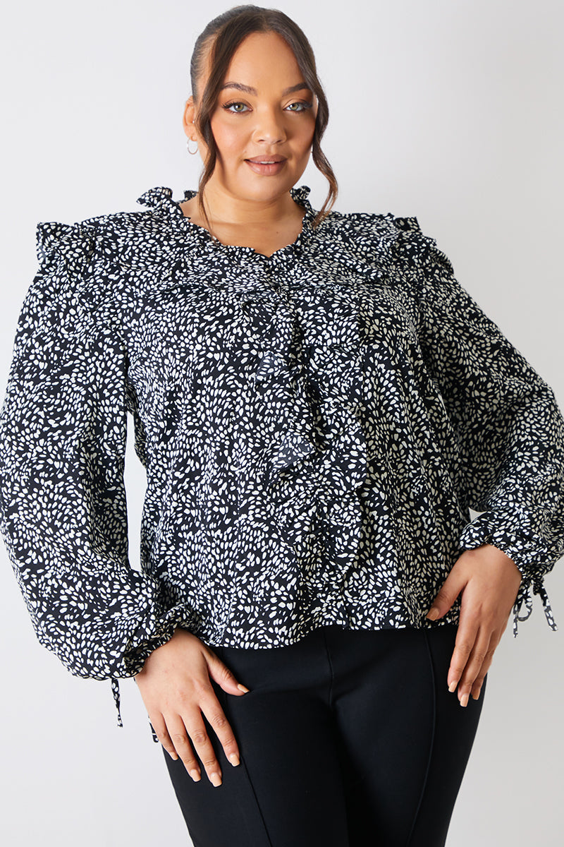 Printed Ruffle Blouse