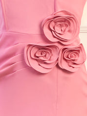 Rosette Detail Bardot Midi Dress in Pink