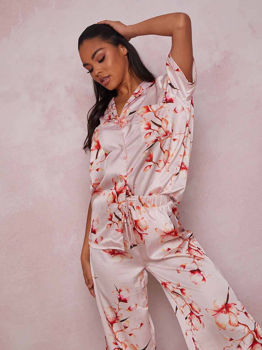Floral Print Pyjama Set in Pink