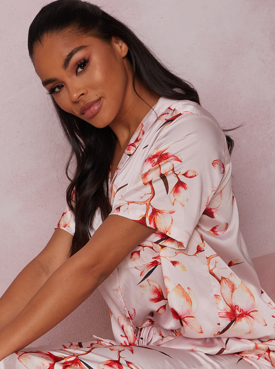Floral Print Pyjama Set in Pink
