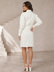 Long Sleeve Denim Mini Dress in Cream