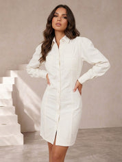 Long Sleeve Denim Mini Dress in Cream